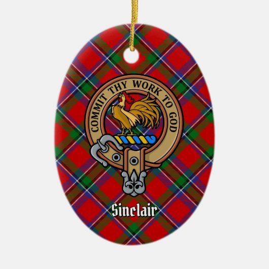 Clan Sinclair Crest boven Tartan Keramisch Ornament (Voorkant)