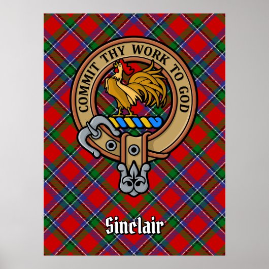 Clan Sinclair Crest boven Tartan Poster (Voorkant)