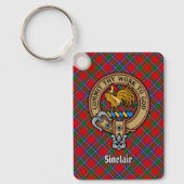 Clan Sinclair Crest boven Tartan Sleutelhanger (Voorkant)