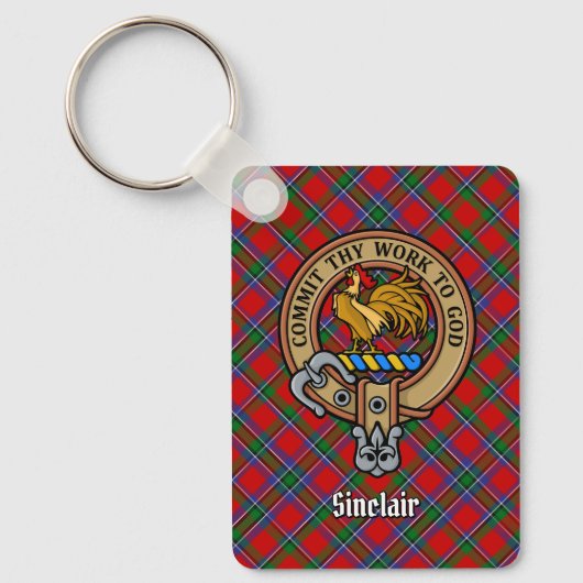 Clan Sinclair Crest boven Tartan Sleutelhanger (Voorkant)