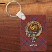 Clan Sinclair Crest boven Tartan Sleutelhanger (Voorkant)