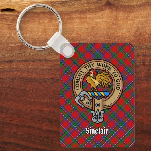 Clan Sinclair Crest boven Tartan Sleutelhanger (Voorkant)