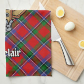 Clan Sinclair Crest boven Tartan Theedoek (Quarter Fold)