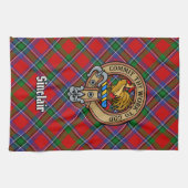 Clan Sinclair Crest boven Tartan Theedoek (Horizontaal)
