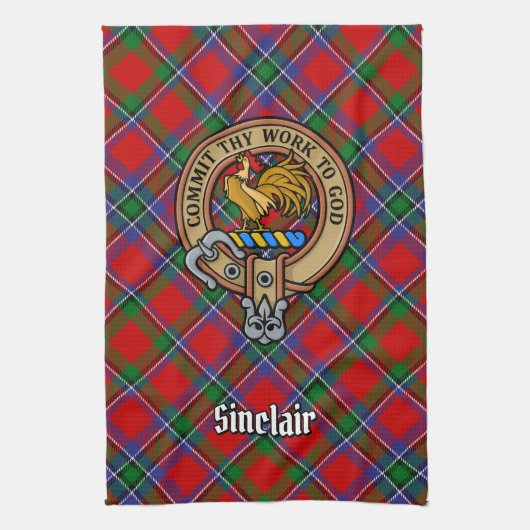 Clan Sinclair Crest boven Tartan Theedoek (Verticaal)
