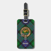 Clan Sinclair Crest over de jacht op Tartan Bagagelabel (Voorkant verticaal)