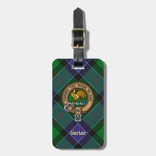 Clan Sinclair Crest over de jacht op Tartan Bagagelabel (Voorkant verticaal)