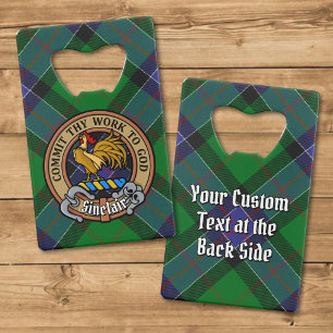 Clan Sinclair Crest over de jacht op Tartan Creditkaart Flessenopener