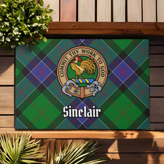 Clan Sinclair Crest over de jacht op Tartan Deurmat