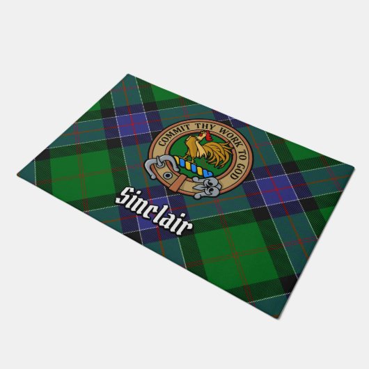 Clan Sinclair Crest over de jacht op Tartan Deurmat (Schuin)