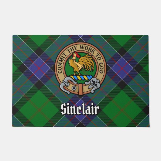 Clan Sinclair Crest over de jacht op Tartan Deurmat (Voorkant)
