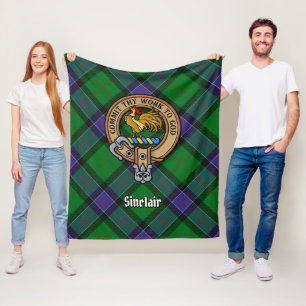 Clan Sinclair Crest over de jacht op Tartan Fleece Deken