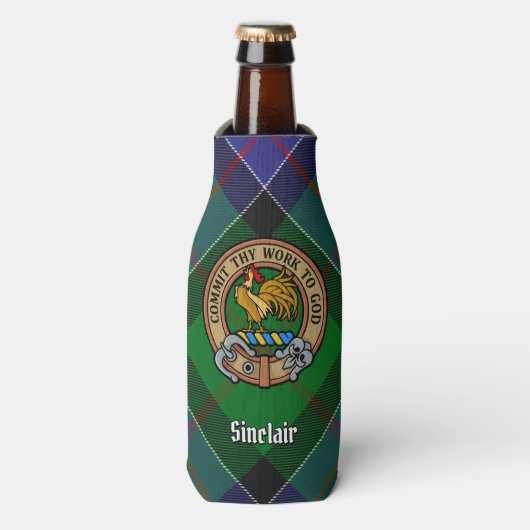 Clan Sinclair Crest over de jacht op Tartan Flesjeskoeler (Fles Voorkant)