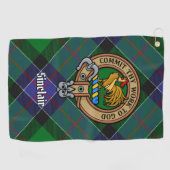 Clan Sinclair Crest over de jacht op Tartan Golfhanddoek (Horizontaal)