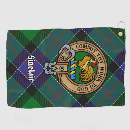 Clan Sinclair Crest over de jacht op Tartan Golfhanddoek (Horizontaal)