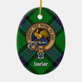 Clan Sinclair Crest over de jacht op Tartan Keramisch Ornament