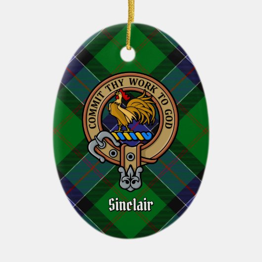 Clan Sinclair Crest over de jacht op Tartan Keramisch Ornament (Voorkant)