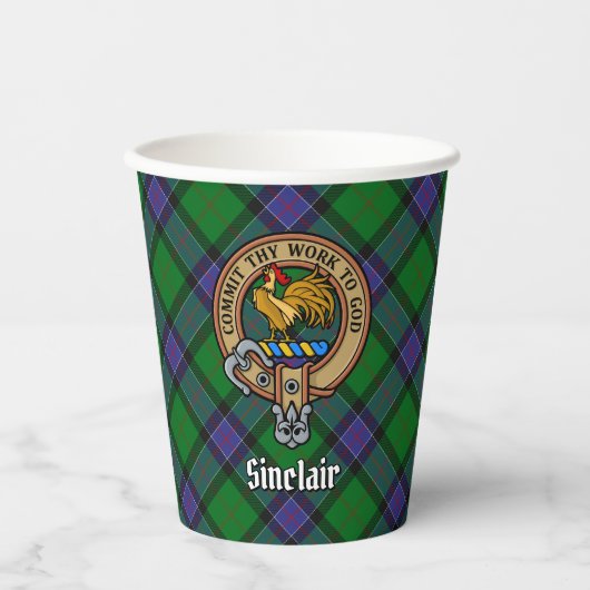 Clan Sinclair Crest over de jacht op Tartan Papieren Bekers (Voorkant)