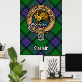 Clan Sinclair Crest over de jacht op Tartan Poster (Thuiskantoor)