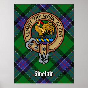 Clan Sinclair Crest over de jacht op Tartan Poster