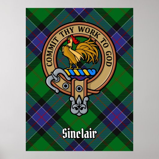 Clan Sinclair Crest over de jacht op Tartan Poster (Voorkant)