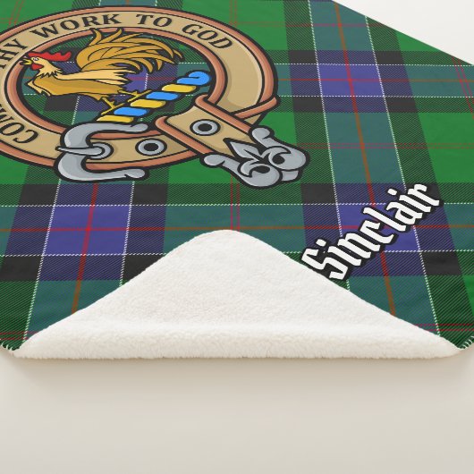 Clan Sinclair Crest over de jacht op Tartan Sherpa Deken (3/4)