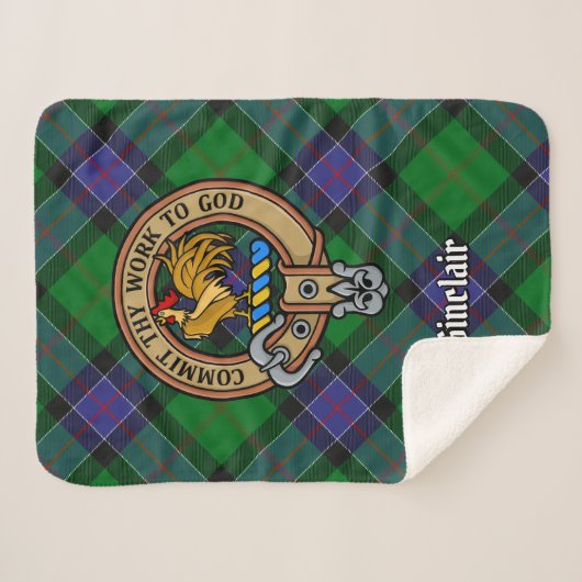 Clan Sinclair Crest over de jacht op Tartan Sherpa Deken (Voorkant (horizontaal))