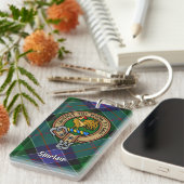 Clan Sinclair Crest over de jacht op Tartan Sleutelhanger (Voorkant Rechts)