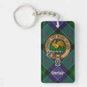 Clan Sinclair Crest over de jacht op Tartan Sleutelhanger (Voorkant)