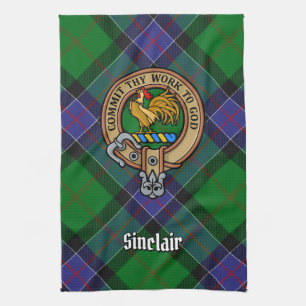 Clan Sinclair Crest over de jacht op Tartan Theedoek