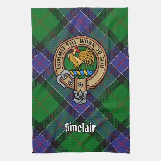 Clan Sinclair Crest over de jacht op Tartan Theedoek (Verticaal)