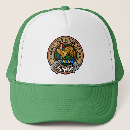 Clan Sinclair Crest over de jacht op Tartan Trucker Pet (Voorkant)