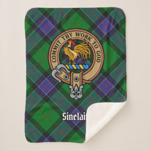 Clan Sinclair Crest over jacht-tartan Sherpa Deken