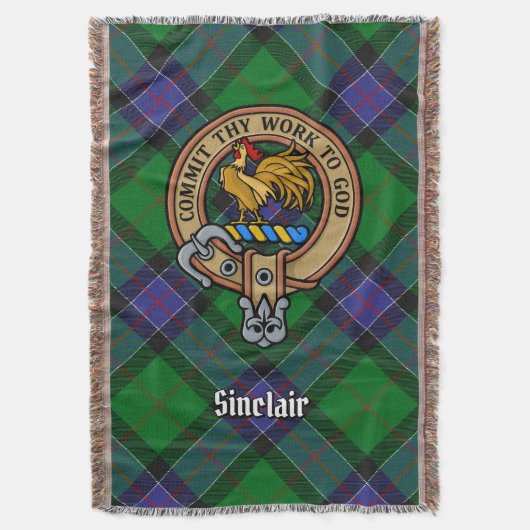 Clan Sinclair Crest over Jagend Tartaar Deken (Voorkant Verticaal)