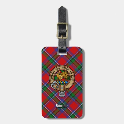 Clan Sinclair Crest over Rode Tartan Bagagelabel (Voorkant verticaal)