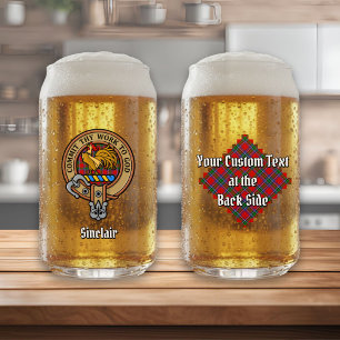 Clan Sinclair Crest over Rode Tartan Blikvorm Glas