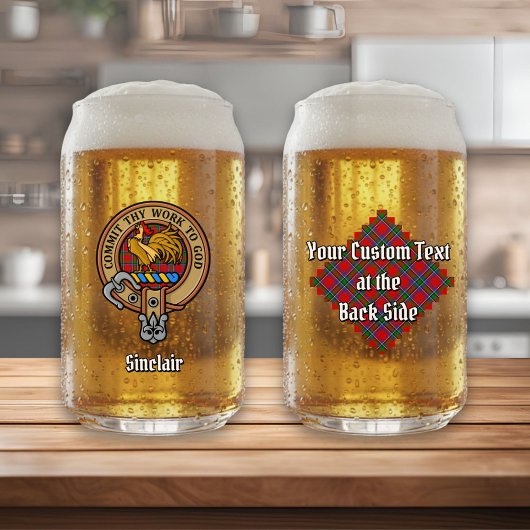Clan Sinclair Crest over Rode Tartan Blikvorm Glas