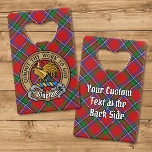 Clan Sinclair Crest over Rode Tartan Creditkaart Flessenopener