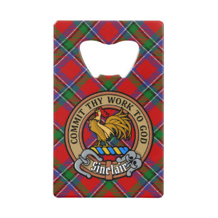 Clan Sinclair Crest over Rode Tartan Creditkaart Flessenopener