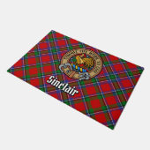 Clan Sinclair Crest over Rode Tartan Deurmat (Schuin)