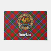 Clan Sinclair Crest over Rode Tartan Deurmat (Voorkant)