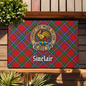 Clan Sinclair Crest over Rode Tartan Deurmat