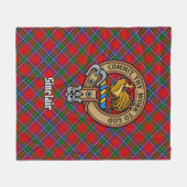 Clan Sinclair Crest over Rode Tartan Fleece Deken (Voorkant (Horizontaal))