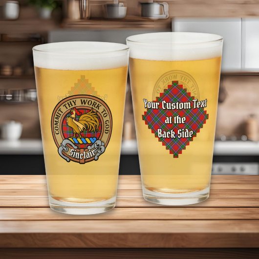 Clan Sinclair Crest over Rode Tartan Glas