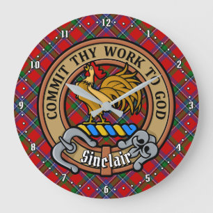 Clan Sinclair Crest over Rode Tartan Grote Klok
