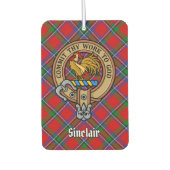 Clan Sinclair Crest over Rode Tartan Luchtverfrisser (Voorkant)
