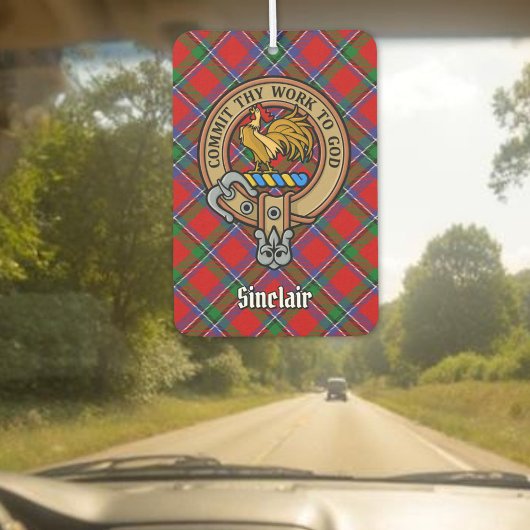 Clan Sinclair Crest over Rode Tartan Luchtverfrisser