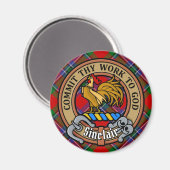 Clan Sinclair Crest over Rode Tartan Magneet (Voorkant / Achterkant)