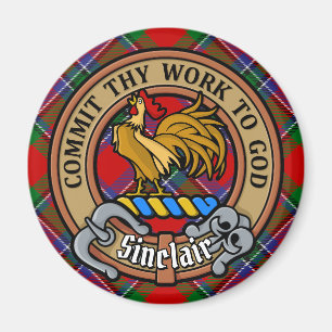 Clan Sinclair Crest over Rode Tartan Magneet