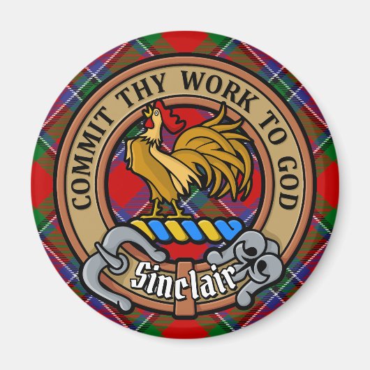 Clan Sinclair Crest over Rode Tartan Magneet (Voorkant)